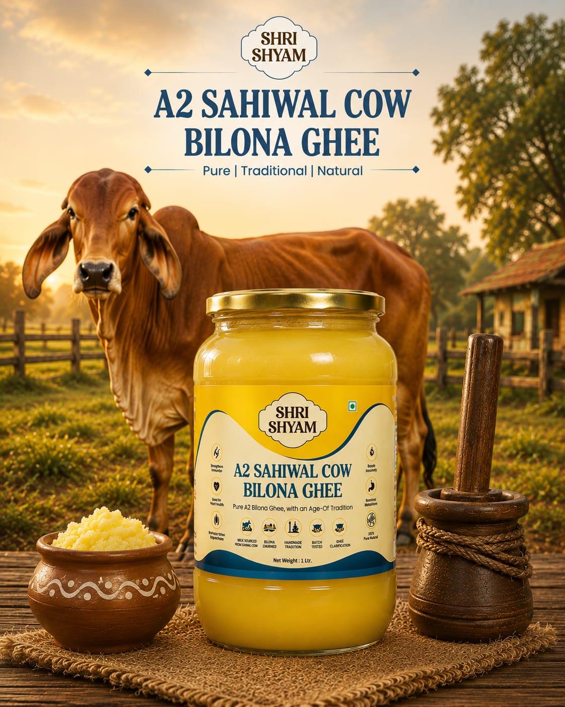A2 Sahiwal Cow Bilona Ghee Glass Jar