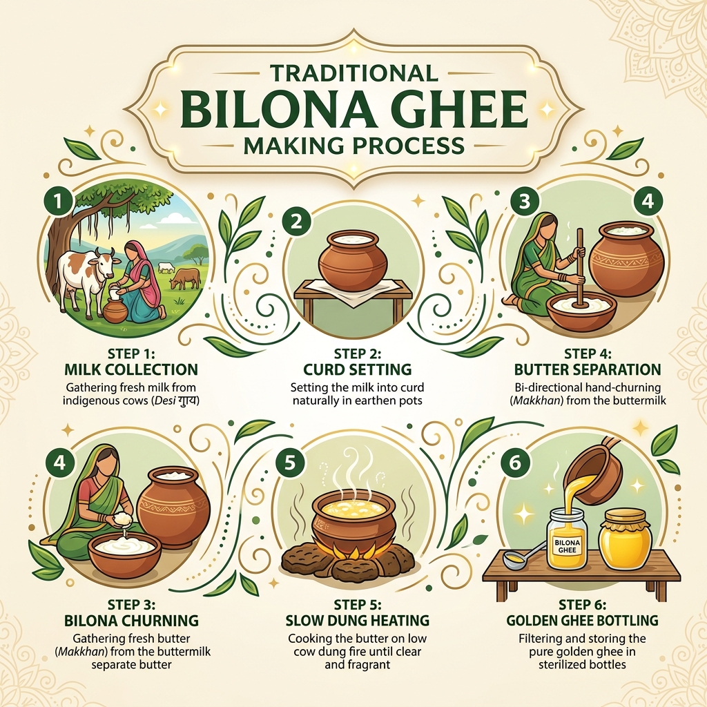 Traditional A2 Bilona Ghee Process Flow Chart